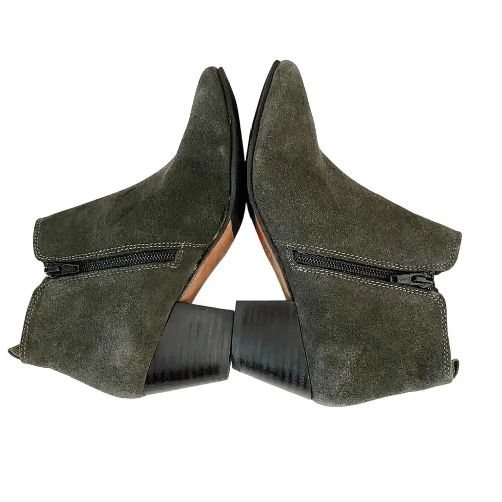 DUNE LONDON Perdy boots women's 6 gray suede leather side zip block heel ankle